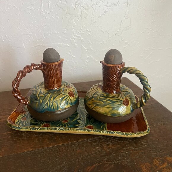 Oil and Vinegar Set Handmade Pottery - Picture 1 of 7